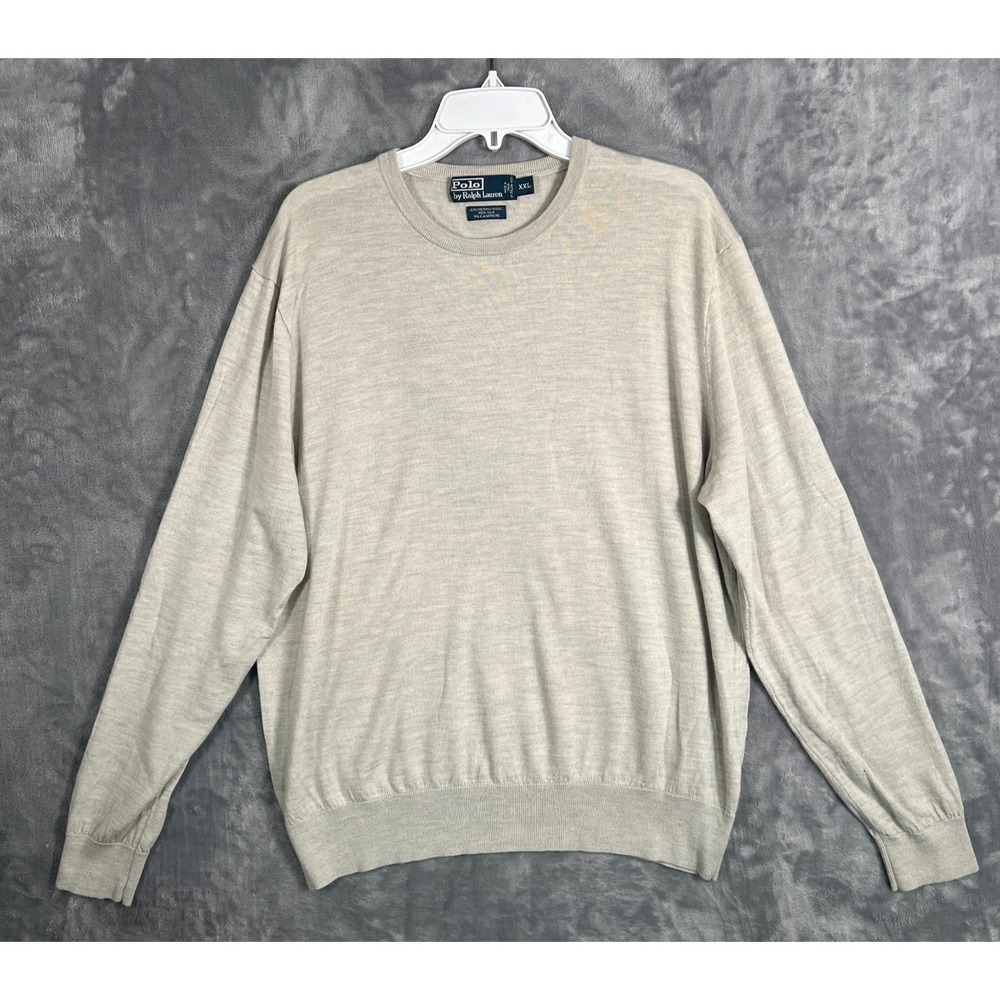 Polo Ralph Lauren Wool Silk Cashmere Sweater Mens 2XL Beige Crewneck Italian